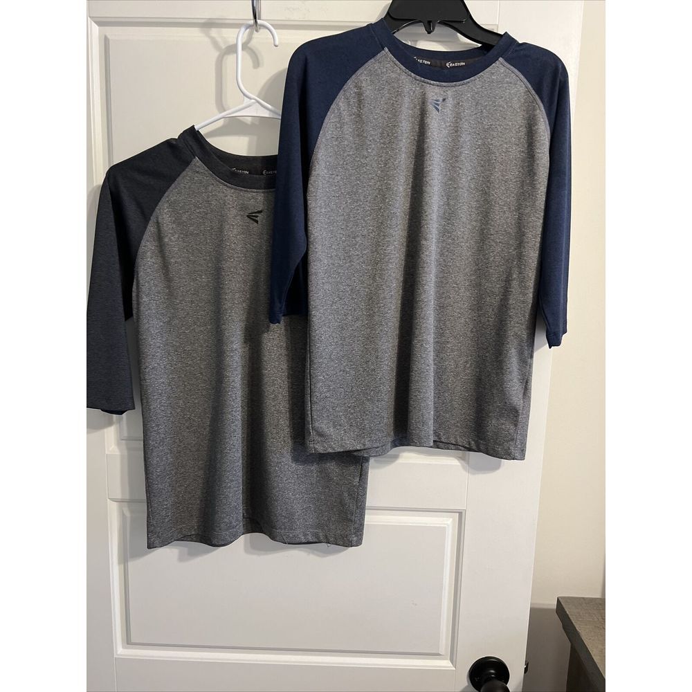 2 Easton 3/4 Sleeve Baseball Shirt Blue/Gray ‎ and Gray/Dark Gray YM